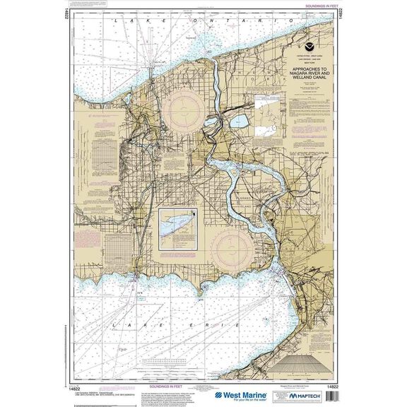 Maptech&reg; NOAA Recreational Waterproof Chart-Approaches to Nigara River and Welland Canal, 14822 image number 0