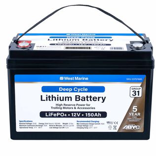 Group 31 Lithium Iron Phosphate Deep Cycle Battery, 12V 150Ah, ABYC Certified