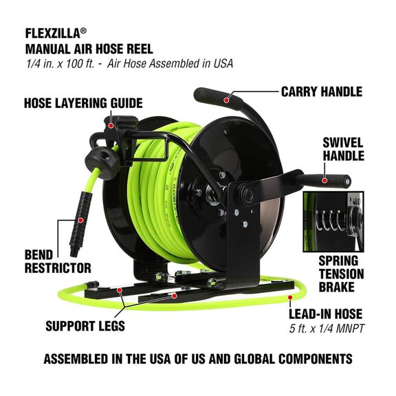 Flexzilla Manual Air Hose Reel Open Face Portable 1/4" 100' image number 2