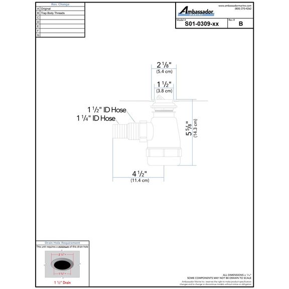 1-1/2" Drain, Flip Trap Sink Drain no Overflow, 1-1/4" & 1-1/2" Hose Barb Brushed Nickel image number 3