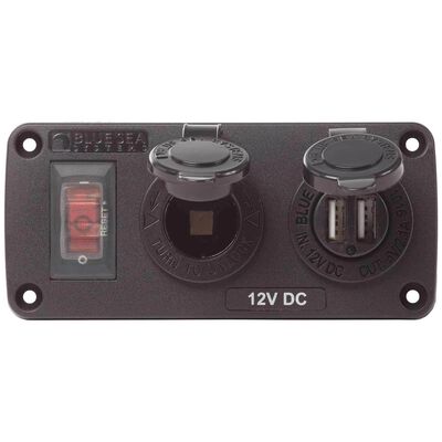 Water-Resistant Accessory Panel,15A Circuit Breaker, 12V Socket, 2.1A Dual USB Charger