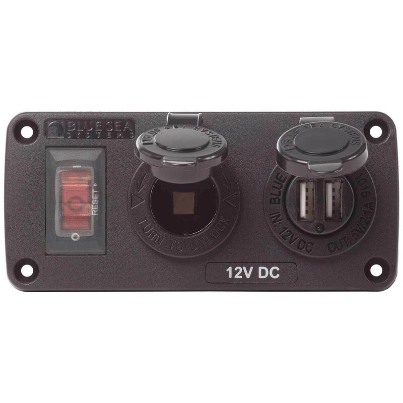 Water-Resistant Accessory Panel,15A Circuit Breaker, 12V Socket, 2.1A Dual USB Charger image number null