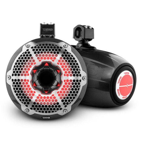 HYDRO 10" Neodymium Marine Towers with Built-in Passive Radiator, 1" Driver and RGB LED Light, 900 Watts, Black Carbon Fiber image number 0