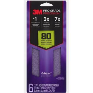 3M Pro Grade Precision Faster Sanding Sheets w/ NO-SLIP GRIP Backing, SHTR80-PGP-6T,3 2/3" x 9", 80 Gr, 6 Shts/pk