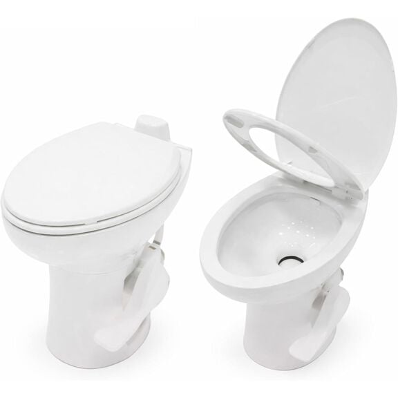 SEAFLO Porcelain RV Toilet Elongated Bowl 19in Residential Height Gravity Foot Pedal Soft Close image number 3