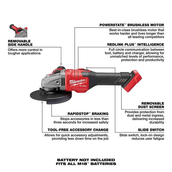 M18 FUEL&trade; 4-1/2" -  6" Lock-On Braking Grinder with Slide Switch image number 1