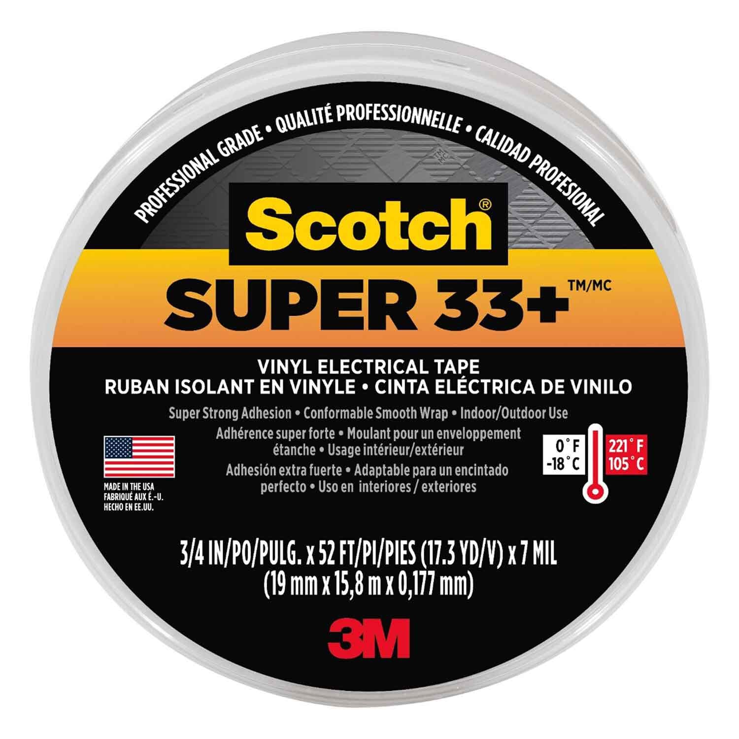 Scotch® Super 33+ Vinyl Electrical Tape, 3/4" x 66', Black