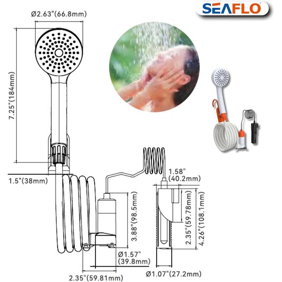 SEAFLO Portable 12V Outdoor Camping/Shower Pump with 80" Hose image number 8