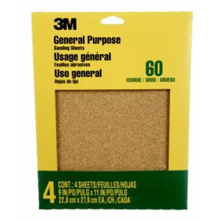 3M Aluminum Oxide Sandpaper Coarse, 9003NA, 9" x 11", 4/pk