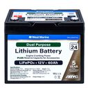 Group 24 Lithium Iron Phosphate Dual Purpose Battery, 12V 60Ah, Certified to ABYC Standards image number 0