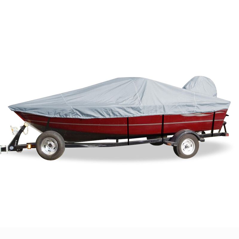 Styled-to-Fit Boat Cover for Narrow Aluminum V-Hull Fishing Boats with Walk-Thru Windshield by Carver