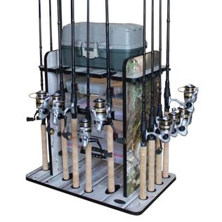 Bass 14 Fishing Rod Rack w/Four Bait Bin Storage