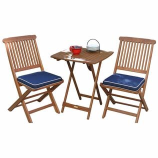 3-Piece Square Bistro Set with Blue Cushions
