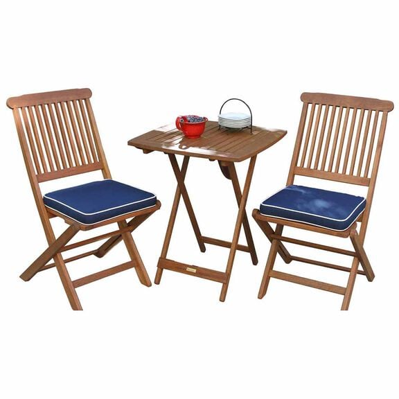3-Piece Square Bistro Set with Blue Cushions image number 0