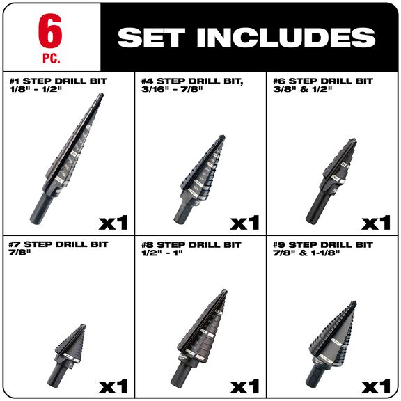 Step Drill Bit Set, 6 Piece image number 1