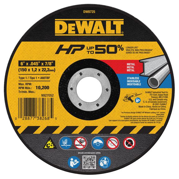 DEWALT Cutting Wheel 6" x .040". x 7/8", Abrasive Blade, A60 Medium Grit image number 0