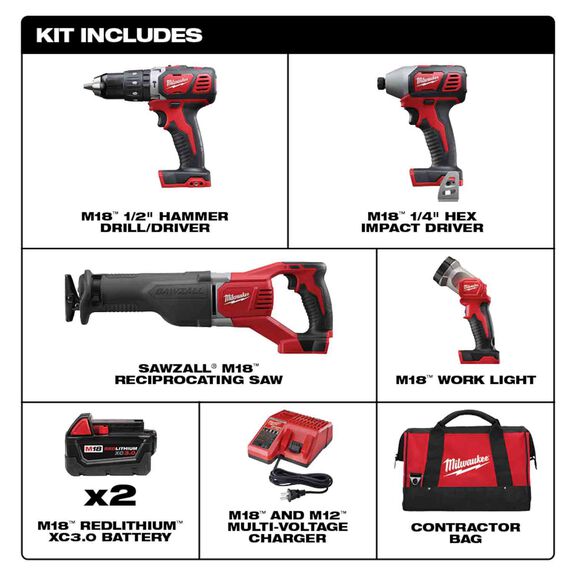 M18&trade; Cordless Lithium-Ion 4-Tool Combo Kit 2696-24 image number 1