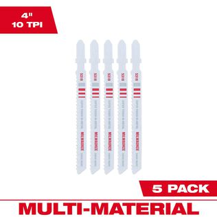 4" 10TPI T-Shank Multi-Material Bi-Metal Jig Saw Blades, 5 Pack