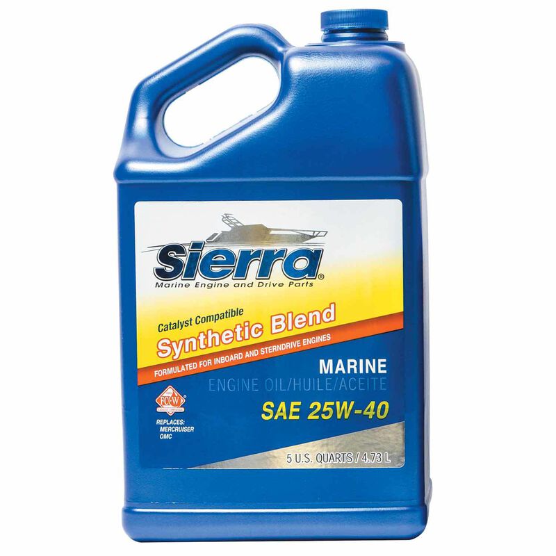 Sierra 25W-40 4 Stroke Synthetic Blend Marine Engine Oil, Catalyst Compatible, 5 Quart image number 0