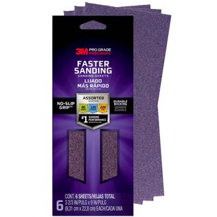 3M Pro Grade Precision Sanding Sheets w/ NO-SLIP GRIP Backing SHTRASST-PGP6T, 3 2/3" x 9", ASST Gr, 6 Shts/Pk