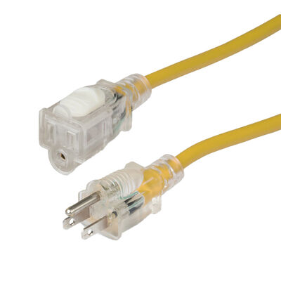 50' Locking, Lighted Extension Cord, 15A, 14/3 AWG, Yellow