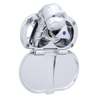 Trinidad Transom Shower Cold Only, Chrome Cup & Lid, Small Chrome Sprayer, 6' Stainless Steel Hose, Chrome Trinidad Handle