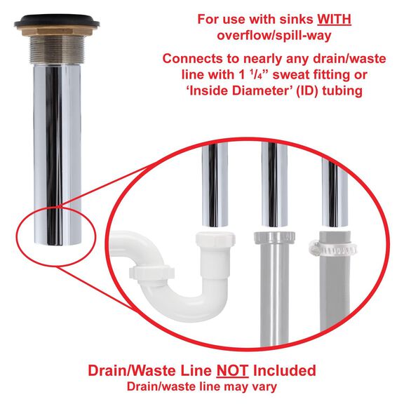 1-1/2" Drain, Flip Drain with Overflow, Straight, 1-1/4" Sweat Brushed Nickel image number 5