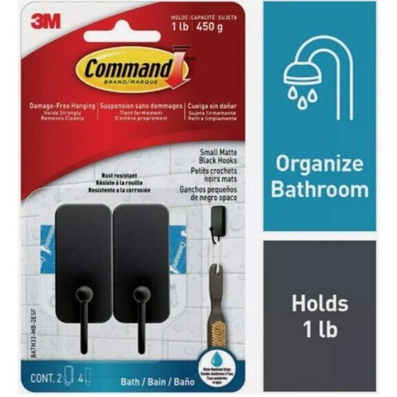 Command&trade; Bath Small Hooks, Matte Black image number 0