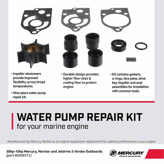 Mercury Water Pump Repair Kit 89983T1 for Mercury and Mariner 30-70hp Outboards and Jet Drive Outboards image number 1