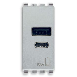 Vimar Eikon A+C USB Supply Unit 12W 2.4A 5V, 1 USB-A + 1 USB-C, 1-Module, Next (Silver)