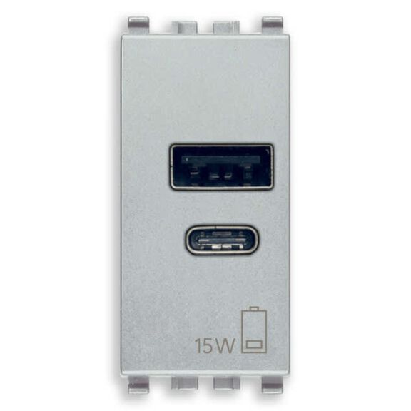 Vimar Eikon A+C USB Supply Unit 12W 2.4A 5V, 1 USB-A + 1 USB-C, 1-Module, Next (Silver) image number 0
