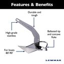 Epsilon Stainless Steel Anchor - 140 lb / 63 kg for Power and Sailboats image number 4