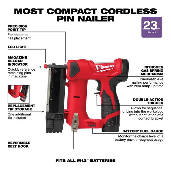 M12&trade; 23 Gauge Pin Nailer Kit image number 1