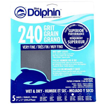 Wet/Dry Sandpaper Sheets, 240 Grit, 5-Pack