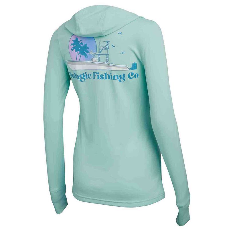 Pelagic Women's Aquatek Evening Fade Hooded Fishing Shirt XL / Tropical Aqua
