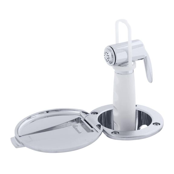 Recessed Shower Chrome Cup & Lid, Hammer-Head Arctic White Sprayer, 6' Stainless Steel Hose image number 2