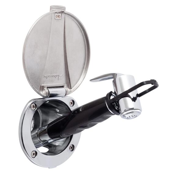 Recessed Shower Chrome Cup with Stainless Steel Lid, Hammer-Head Black Sprayer, 6' Black Rubber Hose image number 1