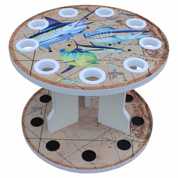 Guy Harvey Ancient Map Spinning 9 Fishing Rod Storage Rack, Vertical Fishing Pole Rod Holder image number 0