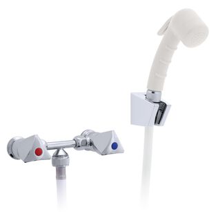 Trinidad 2H External Shower Mixer Small Warm White Sprayer, 6' White Rubber Hose Chrome/Warm White