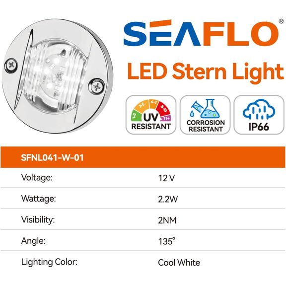 SEAFLO 01 Series LED Courtesy Transom Stern Light Cool White 12V image number 2