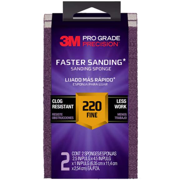 Pro Grade Precision&trade; Faster Sanding Sanding Block Sponge, 2.5 in x 4.5 in x 1 in, 220 grit, 2 each/pack image number 0
