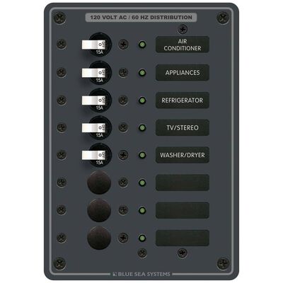 8-Position AC Circuit Breaker Panel, 5 Circuit Breakers