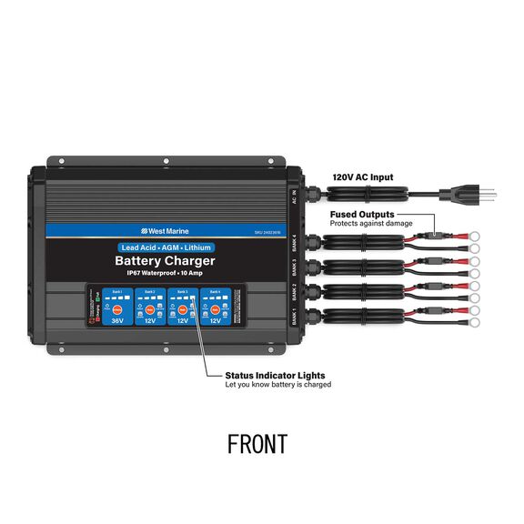 3X12V 10A + 36V 10A, 4 Bank Mounted Battery Charger image number 1