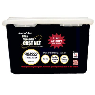 10' GS1000 Ultra Spreader Cast Net with Tape Clear Mono Lead, 5/8" Mesh