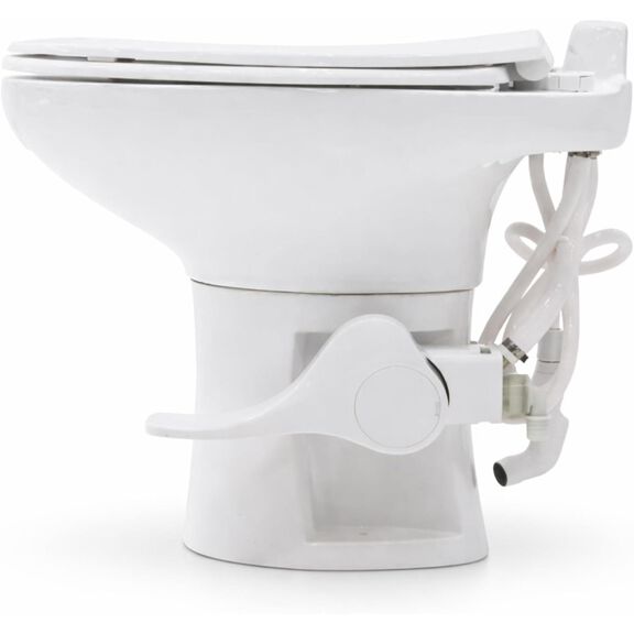 SEAFLO Porcelain RV Toilet with Sprayer Attachment 19in Gravity Flush Foot Pedal Soft Close image number 4