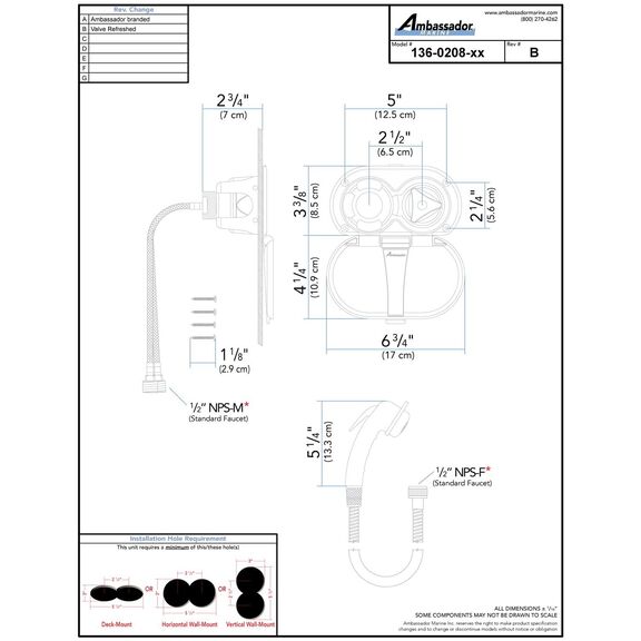 Trinidad Transom Shower Cold Only, Warm White Cup & Lid, Small Warm White Sprayer, 6' Stainless Steel Hose, Chrome Trinidad Handle image number 3