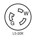 20 Amp 125 Volt Locking Connector, Industrial Grade, Grounding, NEMA L5-20R 2P-3W, Wetguard Watertight image number 1