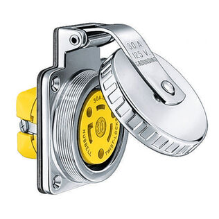 Hubbell Marine Hull Outlet, 30A 125V, Stainless Steel