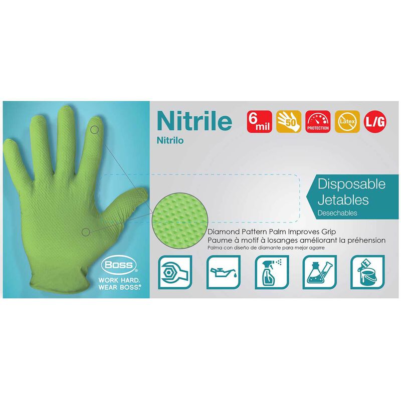 Nitrile Disposable Powder Free Gloves, Large, Hi Vis Green, Box of 50 image number 1
