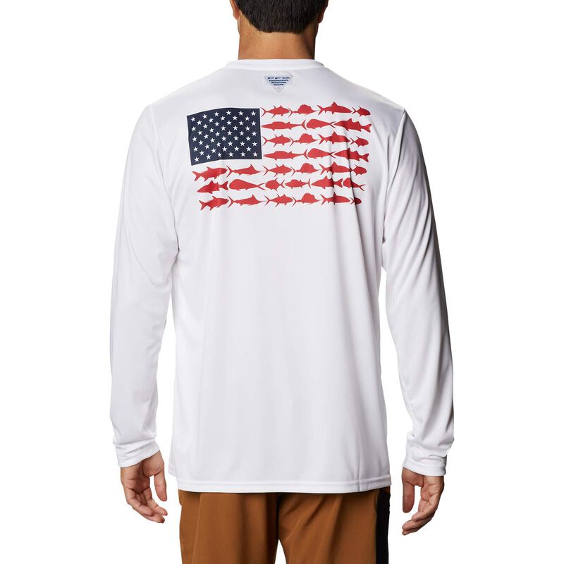 Columbia Men's Terminal Tackle PFG Fish Flag Long Sleeve Shirt, Large, White/Navy